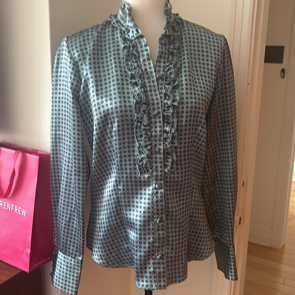 Satin Ruffled Button Down Blouse/Top - Picture 7 of 11